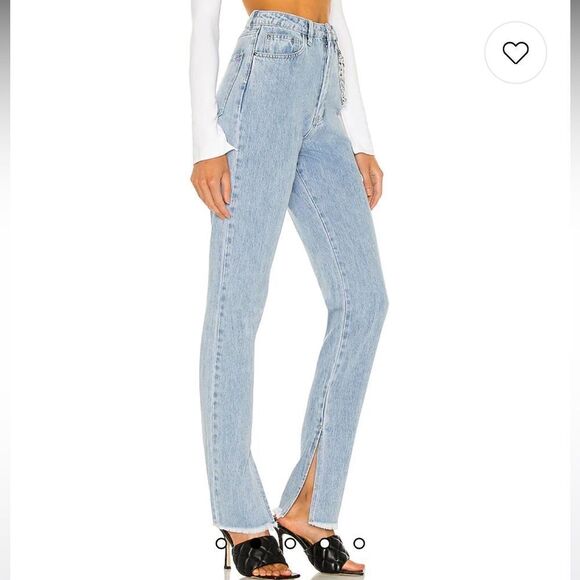 NEW WITH TAG WOMEN’S SIZE 30 STRETCH WEWOREWHAT SLIT HEM JEAN IN LIGHT VINTAGE - Picture 5 of 10